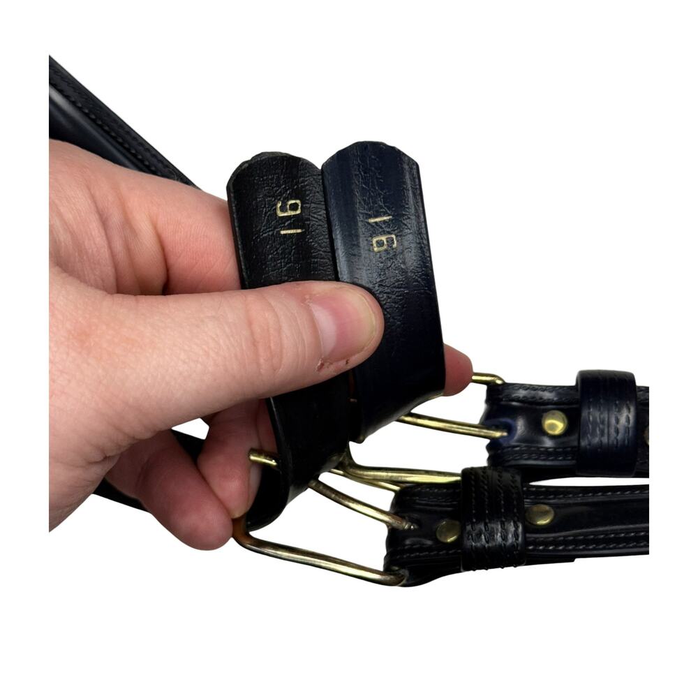 Lot of 2 Black Slim Leather Belts Gold Buckle Size 16 - Picture 4 of 6